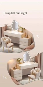 Ensemble de coiffeuse moderne blanc avec miroir LED éclairé, tabouret et <span class=keywords><strong>3</strong></span> <span class=keywords><strong>tiroirs</strong></span>, meuble de maquillage mural pour chambre et salle de bain - Product Image 4