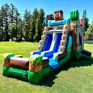 Casa Inflable con Tobogán Temática de <span class=keywords><strong>Minecraft</strong></span> para Niños, Material de PVC, Capacidad de 500 kg, Tamaño 7x4x4 m, Alquiler para Fiestas - Product Image 1