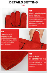 Venta de fábrica, guantes de seguridad con patrón de cuero de piel de vaca largo, guantes de soldadura rojos resistentes al calor, antideslizantes, ignífugos - Product Image 4