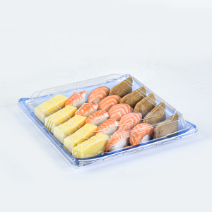 Customized Factory Anti-fog 10&quot; <strong>Large</strong> <strong>Blue</strong> square Sushi Take Out Platters Packaging <strong>Plastic</strong> Disposable to Go Sushi <strong>Tray</strong> with Lid