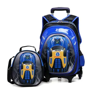 Venta al por mayor nuevo estilo resistente al agua 2 piezas niños estudiante trolley bolsas con 6 ruedas