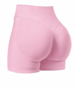 Pantaloncini Fitness a tre punti a vita alta <span class=keywords><strong>da</strong></span> <span class=keywords><strong>donna</strong></span> senza cuciture pesca aderente per Yoga <span class=keywords><strong>da</strong></span> corsa all'aperto con motivo solido - Product Image 1