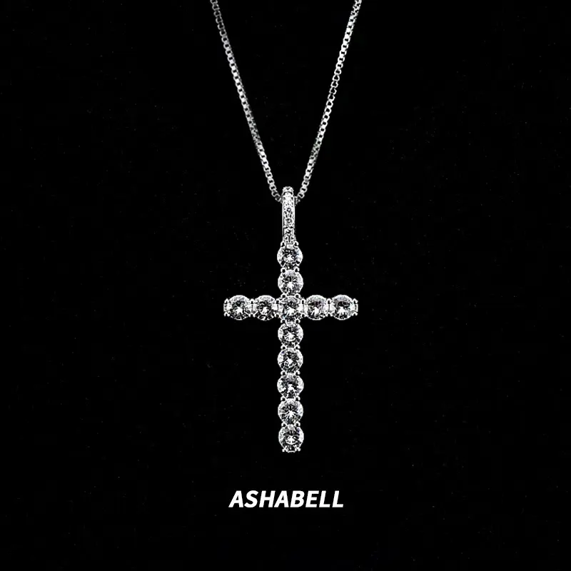 Ashabell Diamond Cross Pendant Necklace Women 925 Sterling Silver Hiphop Moissanite Cross Pendant For Men