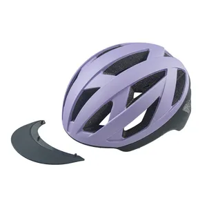 新しいデザインのPCシェルインモールドロードバイクサイクリストヘルメット男性用女性用LEDライト取り外し可能アーバン自転車ヘルメットバイザー付き