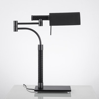 Lampe de table rectangulaire en cuir noir et métal de luxe moderne américaine - Éclairage décoratif haut de gamme pour les projets hôteliers, les bureaux de vente
