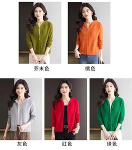 Cárdigan Clásico Personalizable de Color Naranja para <span class=keywords><strong>Mujer</strong></span>, con Cierre, Cuello Redondo, Manga Raglán, Tejido de Punto Suave y Transpirable - Product Image 3