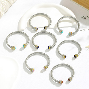 Stainless Steel Twisted Open <b>Bracelet</b> <b>Adjustable</b> Geometry Inlay Unisex Jewelry Gift Style 1 2 3 4 5 6 7 - Product Image 1