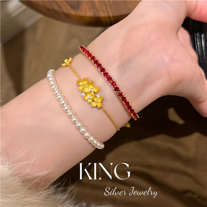 ชุดเครื่องประดับเงินแท้ King Silver Jewelry S925 ชุบทองรูปดอกไม้ สำหรับผู้หญิง สวมใส่ได้ทุกวัน - Product Image 5