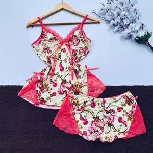 Ensemble nuisette sexy à bretelles, imprimé floral, pour l'été, taille élastique - Product Image 3