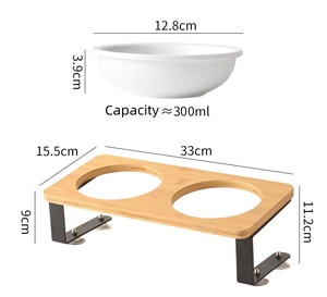 ชามเซรามิกยกสูงสำหรับแมวและสุนัขขนาดเล็ก เป็นมิตรกับสิ่งแวดล้อม พร้อมขาตั้งไม้จริง ชุดภาชนะใส่อาหารสำหรับแมวและ<span class=keywords><strong>ลูก</strong></span>สุนัข - Product Image 2