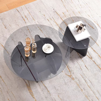 Table basse contemporaine en verre à prix abordable, ronde, avec pieds en bois, pour salon, meuble de rangement, montage facile