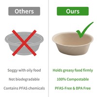 Conteneur alimentaire en bagasse de couleur naturelle, 200 ml, forme elliptique personnalisée, recyclable, sans pollution plastique, bol à salade