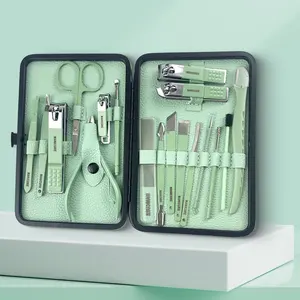 Ensemble coupe-ongles professionnel multifonctionnel en acier inoxydable avec sac en PU, 18 pièces