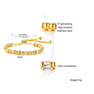 Dubai Luxury Jewelry Micro Paved Crystal <strong>Charm</strong> <strong>Bangle</strong> Women 18k Yellow Gold Plated Stainless Steel Bead Bracelet with Adjustable - Product Image 4