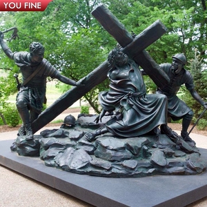 Sculpture de Jésus portant la croix en bronze grandeur nature YOUFINE, statue de la Passion du Christ pour église, cour, parc religieux - Product Image 6