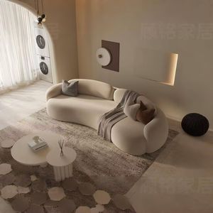 Sofá Cama Extensible Moderno de Terciopelo de Tres Plazas Color Crema para Centro Comercial, Casa de Huéspedes, Oficina, Tienda de Ropa, Salón de Belleza - Product Image 6