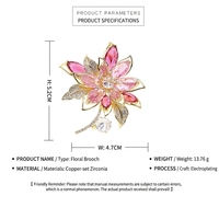 Bros Kuningan Hibiscus Berwarna-warni, Hadiah Ulang Tahun, Bros Bunga Berlapis Emas, Pin untuk Wanita, Dekorasi Gaun