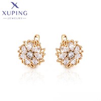 X001253275 Perhiasan XUPING Anting Tusuk Wanita Trendi Lapis Emas 18K Paduan Tembaga Ramah Lingkungan Desain Bunga CZ Sintetis