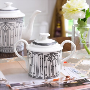 Hot Sell 15 Pcs Western Royal Gray Stripe Kitchen Accessories Ceramic Coffee <b>Tea</b> <b>Sets</b> With Gold Handle - Product Image 5