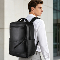 Sac à dos professionnel en cuir pleine fleur noir 15,6 pouces avec plusieurs compartiments pour ordinateur portable et voyage