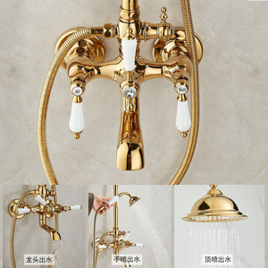 Gold Classic Style Shower Set With Rain Head And Handheld Spray For Bathroom - Product Image 2