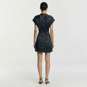 Vestido Mini con Estampado Ditsy, Cuello en V, Mangas Cortas, Ajustado, Vestidos <span class=keywords><strong>de</strong></span> Noche para Mujer, Fabricación por Contrato - Product Image 3