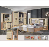 Ensemble de meubles de chambre à coucher 8 pièces, design royal 2025, style antique doré, avec éclairage LED, élégant, taille King Size