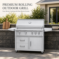 Gril de cuisine extérieur portable, étanche, réglable, en acier inoxydable, avec quatre brûleurs principaux, protection haute pression et grille de maintien au chaud