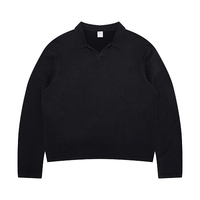 Sweat-shirt Polo Homme Snow Wash Skate Grunge à Col Johnny, Coupe Oversize, Patte de Boutonnage Sans Boutons, Personnalisable avec Logo, Vente en Gros