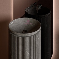 Lavabo autoportant en marbre Nero Marquina de style italien, lavabo en pierre noire de luxe pour hôtel, villa et décoration de salle de bain haut de gamme