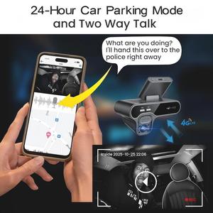 Caméra embarquée intelligente 4G 2K à double objectif avec <span class=keywords><strong>d</strong></span>étection PIR, vision nocturne couleur, H.265, historique de suivi GPS, surveillance de stationnement 24h/24 - Product Image 4