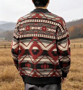 Cardigã Masculino de Tricô Jacquard com Zíper Estilo Boho Nômade para Outono/Inverno, Gola Alta, Caimento Solto, Casaco Suéter - Product Image 4