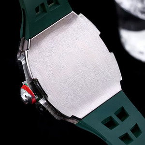 Men's Mechanical Wristwatch with Top-Quality Luxury <b>Red</b> Rubber Strap, Carbon Fiber Case, Flyback Chronograph and Luminous Hands. - Product Image 4