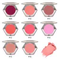 Fard à joues végétalien pigmenté sur mesure pour usine, logo OEM, 8 couleurs avec emballage doré, blush mat, maquillage de luxe
