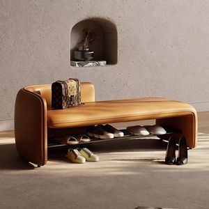 <span class=keywords><strong>Panca</strong></span> Lunga da Ingresso in Legno Massello e Pelle Nappa Stile Moderno di Design di Lusso Sgabello Cambia Scarpe per Atrio - Product Image 2
