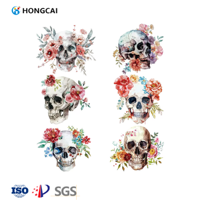 Hongcai crâne et fleurs motif mort peinture <span class=keywords><strong>papier</strong></span> de transfert de vêtement à repasser et film autocollant Palstisol pour l'impression - Product Image 1