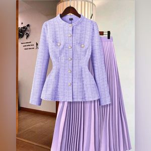 เสื้อแขนยาวลายสก็อตสำหรับผู้หญิง (ไม่รวมเข็มขัด) พร้อมกระโปรงพลีท ชุดลำลอง <span class=keywords><strong>2</strong></span> ชิ้น แฟชั่น Sehe - Product Image 2