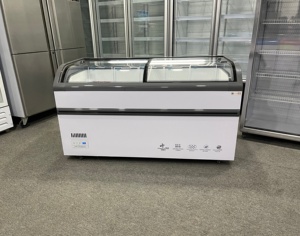 <span class=keywords><strong>ตู้</strong></span>แช่แข็งแสดงสินค้าแบบกระจกโค้งพร้อมช่องเก็บของปรับได้ ความจุขนาดใหญ่สำหรับอาหารแช่แข็งสำหรับร้านค้าปลีก - Product Image 1