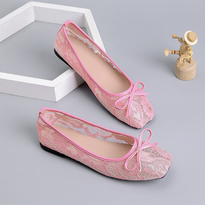 Xuanhui Nouvelle collection printemps <span class=keywords><strong>Mules</strong></span> plates pour <span class=keywords><strong>femme</strong></span> en maille, à bout carré, avec nœud, légères, ajourées, couleur bonbon - Product Image 2