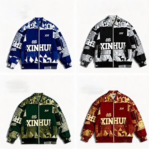 Blouson d'hiver pour homme personnalisé avec impression intégrale par sublimation, style streetwear, doublure en coton surdimensionnée, motif géométrique bleu, hip hop - Product Image 3