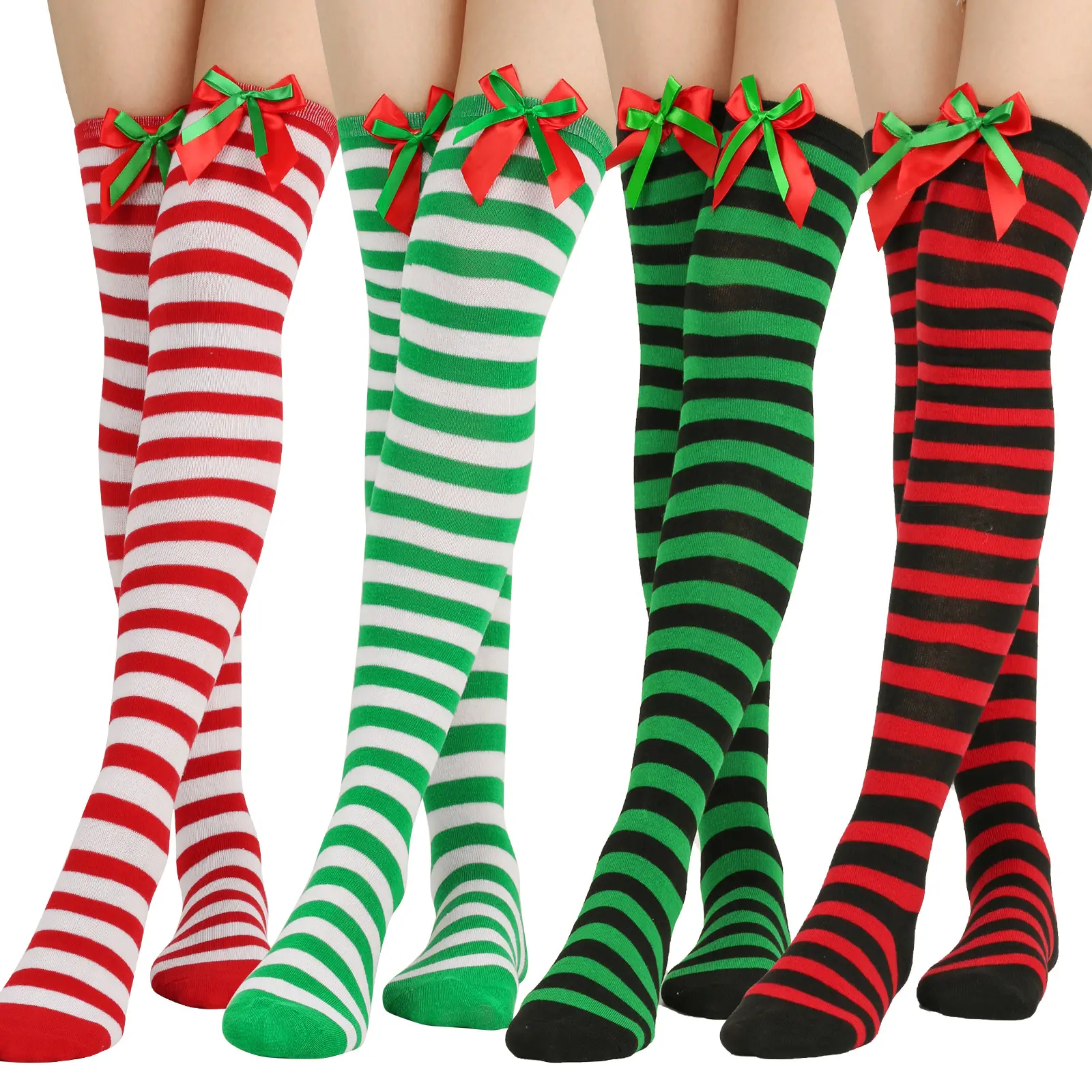 Christmas Sock over knee high bow stocking
