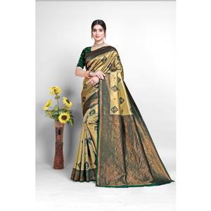 Sari de Seda Banarasi Hecho a Mano en India con Diseño Exclusivo, Sari Nupcial para Bodas y Celebraciones Festivas en Venta - Product Image 1