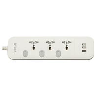 VEBAN Multiprise universelle de haute qualité 2m 3m avec 4 prises et 3 ports USB 110-250V 10A/13A en matériau PC