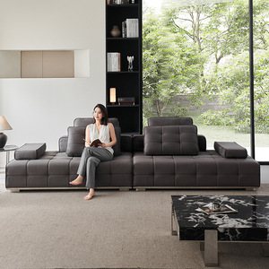 Sofá italiano minimalista Lawrence de tela gris mate resistente a los arañazos, recto, de 3-4 plazas para sala de estar - Product Image 4