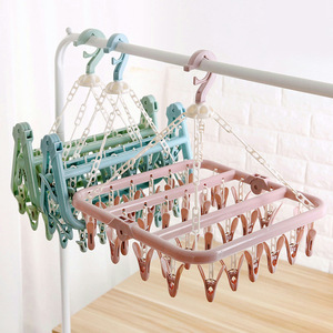 Estante para calcetines infantiles, tendedero doméstico, tendedero resistente al viento, tendedero plegable con 32 clips, tendedero de plástico multi-clip para adultos - Product Image 1