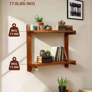 Two-tier wooden <b>wall</b>-<b>mounted</b> <b>shelf</b> for kitchen spice jars and solid wood bathroom cosmetic organizer. - Product Image 4