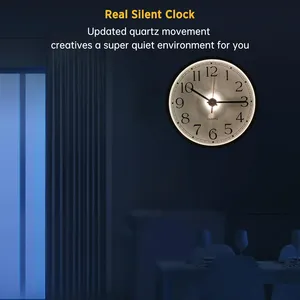 Gece lambası duvar saati 12 inç sessiz yuvarlak pille çalışan saat oturma odası ses sensörü ve ayarlanabilir