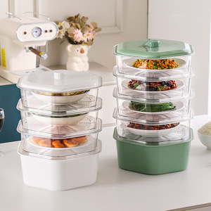 Cubierta transparente de múltiples capas para alimentos y verduras, caja de almacenamiento de mesa de cocina apilable, cubierta de plato, cubierta de aislamiento térmico - Product Image 5
