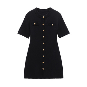 Nuovi Abiti da Donna Primaverili e Autunnali, Mini Vestiti Ecologici con Collo a <span class=keywords><strong>O</strong></span>, Maniche Corte in Maglia, Vita Naturale, Traspiranti, Sexy e da Club - Product Image 3