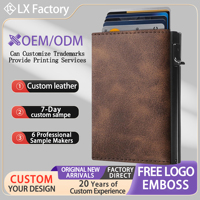Dompet Lipat Tiga Pria Custom LOGO Pabrik, Anti RFID, Aluminium, Pop Up, Kulit Asli, Tempat Kartu Kredit & ID Metal